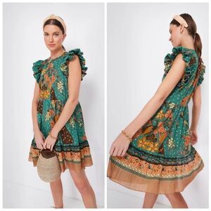 Ulla Johnson Blue and Gold Mini Dress